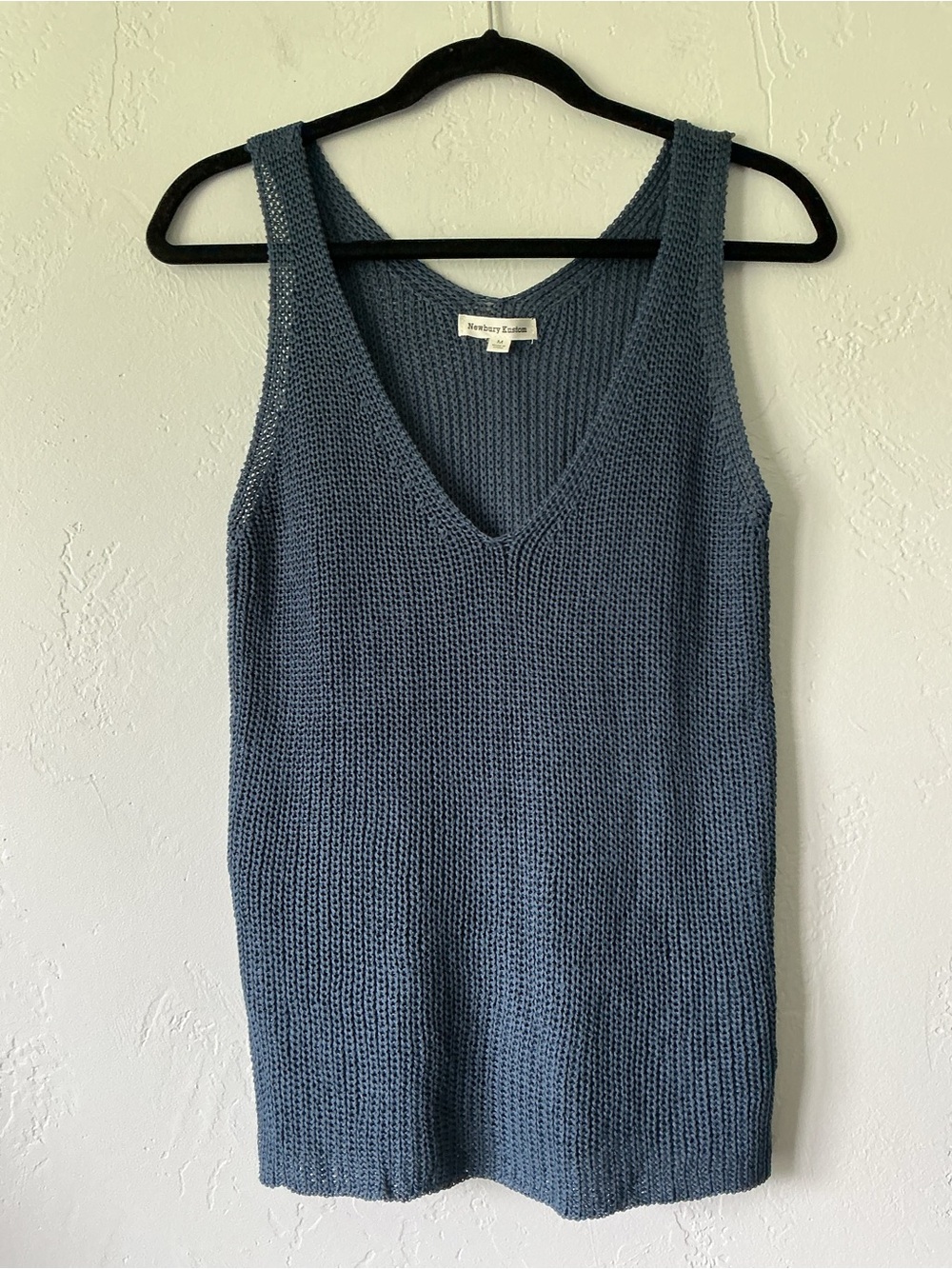 Newbury Kustom Steel Blue Knit V-Neck Open Knit Tank